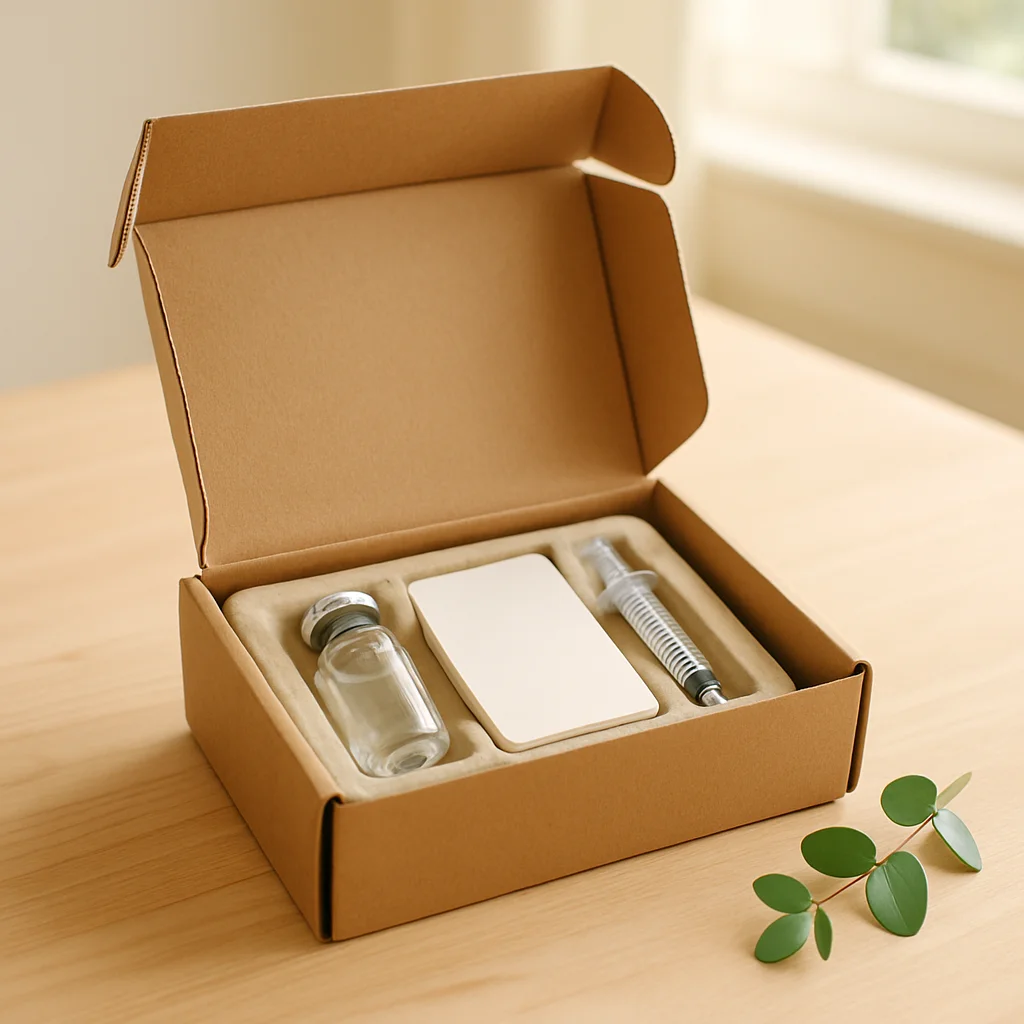 Everything-included compounded therapy shipment — vials, syringes, dosing instructions