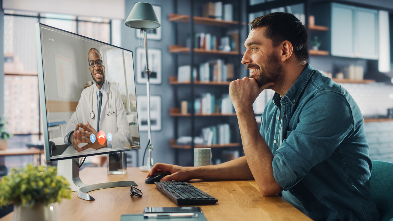 Patient and provider on a telehealth video consultation