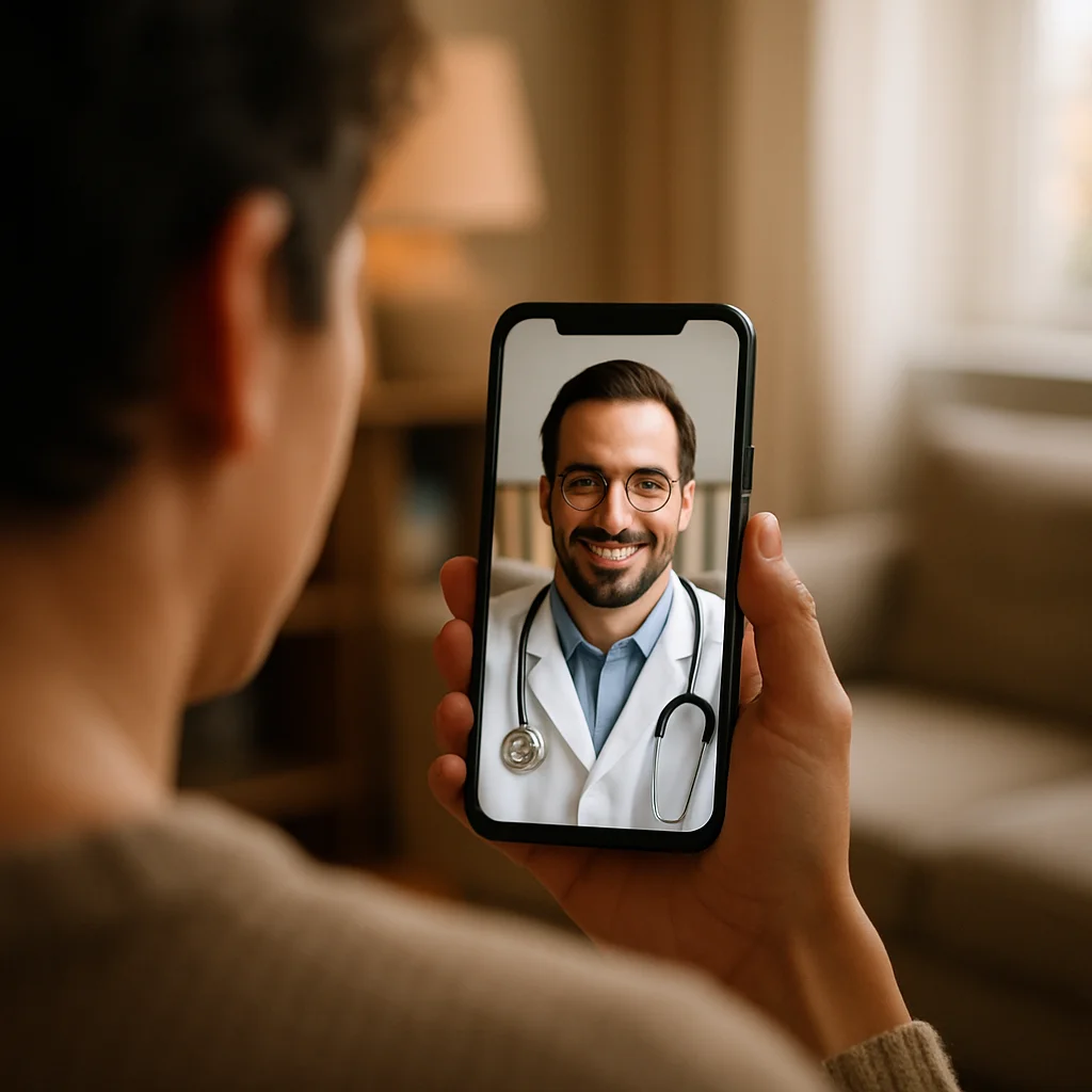 Patient on a same-day telehealth video visit from home